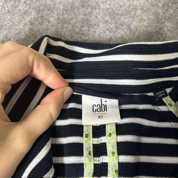 CAbi Trench Coat Women's XS Maritime Blue Navy Striped Long Jacket #5151 - Picture 3 of 6